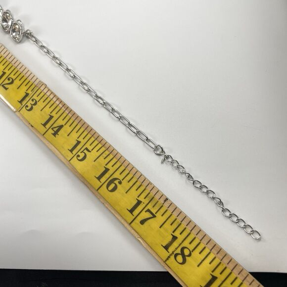 Silver Tone White Glass Rhinestone Collar Necklace Statement Bling Elegant - Picture 6 of 6